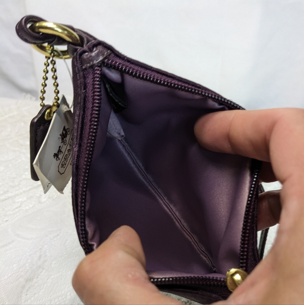 COACH Plum Jacquard Wristlet With Shimmer Chainlink Cs, Leather Trim, Zip Top - Picture 8 of 8